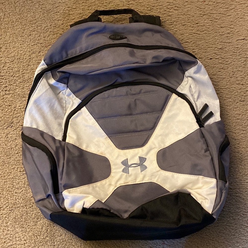 Vintage Y2K Under Armour White and Grey Backpack Laptop Bag Travel Carryall
